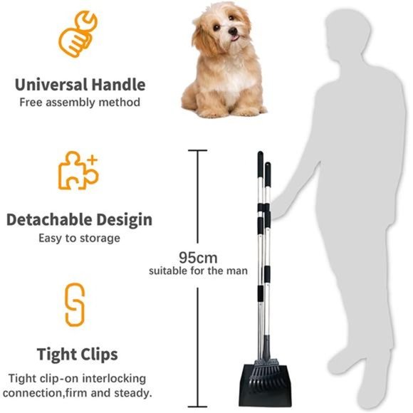 Pooper Scooper, Long Handle Tray and Rake Set for Large Medium Small Dogs - Picture 4 of 7